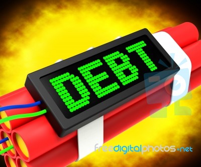 Debt Word On Dynamite Shows Bankruptcy And Poverty Stock Image