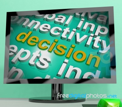Decision Word Cloud Screen Shows Choice Or Decide Stock Image