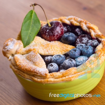 Decorated Homemade Shortcrust Pastry Berry Pie With Blueberries Stock Photo