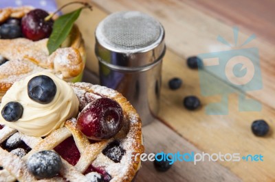 Decorated Homemade Shortcrust Pastry Berry Pies Stock Photo