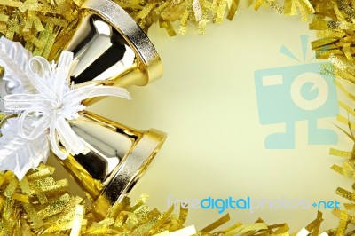 Decorations Gold Ribbon For Christmas And New Year Stock Photo