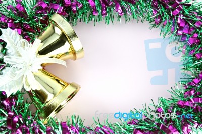 Decorations Green Ribbon For Christmas And New Year Stock Photo