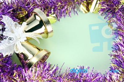 Decorations Violet Ribbon For Christmas And New Year Stock Photo