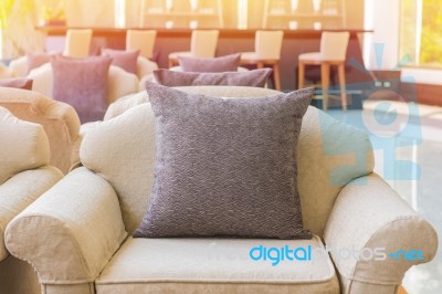 Decorative Of Pillows On Casual Sofa In Living Room Stock Photo