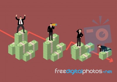 Decreasing Cash Money With Businessmen In Various Activity Stock Image