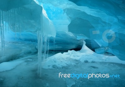 Deep Blue Ice Cave Stock Photo