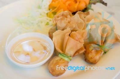 Deep Fried Dumpling Bags Local Thai Cuisine Stock Photo
