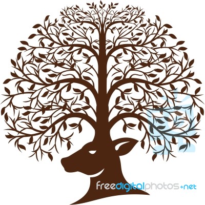 Deer Head Tree Antler Retro Stock Image