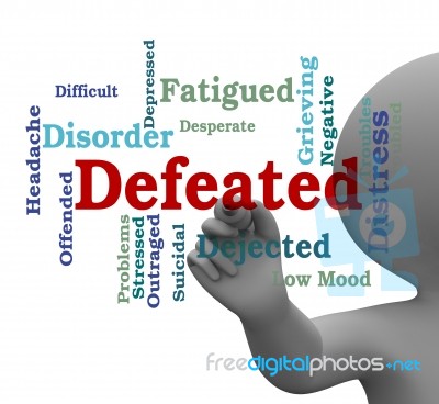 Defeated Word Indicates Overpower Wordcloud 3d Rendering Stock Image