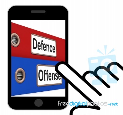 Defence Offense Folders Displays Protect And Attack Stock Image
