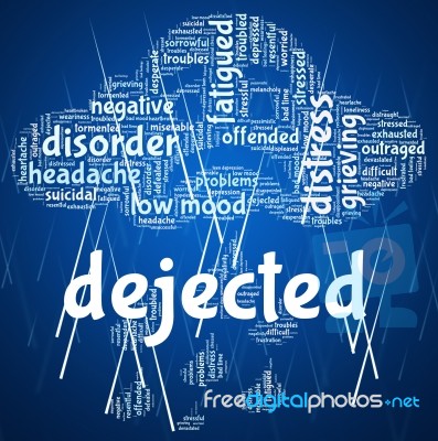 Dejected Word Indicates Miserable Melancholy And Wordcloud Stock Image