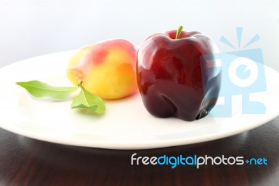 Deletable Imitation Fruits Blur Left One Dessert On Dish Stock Photo