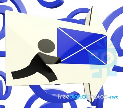 Delivering Mail Arrow On At Background Showing Online Delivery Stock Image