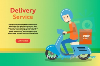 Delivery Boy Ride Scooter Motorcycle Service -  Illustrati Stock Image