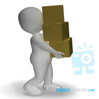 Delivery By 3d Character Showing Packages Postal Stock Image