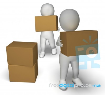 Delivery By 3d Characters Showing Moving Packages Stock Image