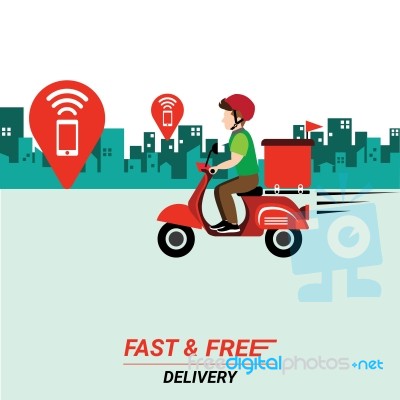 Delivery Man With Red Scooter Stock Image