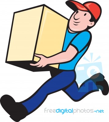 Delivery Person Worker Running Delivering Box Stock Image
