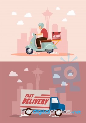 Delivery Service By Van And Motorbike Stock Image