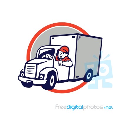 Delivery Van Driver Thumbs Up Circle Cartoon Stock Image
