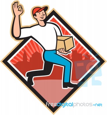 Delivery Worker Deliver Package Cartoon Stock Image