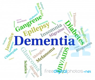 Dementia Word Represents Poor Health And Afflictions Stock Image