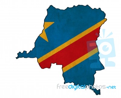 Democratic Republic Of The Congo Map On  Flag Drawing ,grunge An… Stock Image