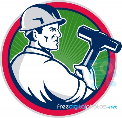 Demolition Worker Sledgehammer Circle Retro Stock Image