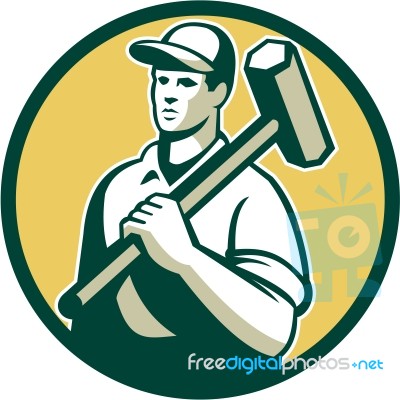 Demolition Worker Sledgehammer Circle Retro Stock Image
