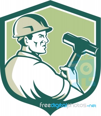 Demolition Worker Sledgehammer Shield Retro Stock Image