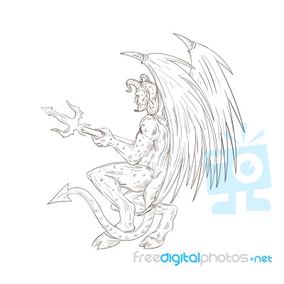 Demon Holding Pitchfork Drawing Stock Image