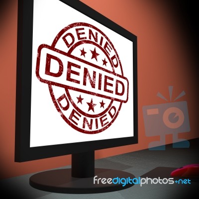 Denied On Monitor Showing Rejection Stock Image