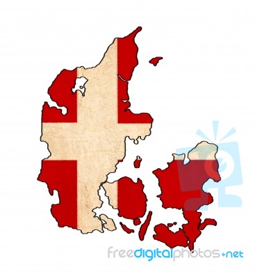 Denmark Map On Denmark Flag Drawing ,grunge And Retro Flag Serie… Stock Image