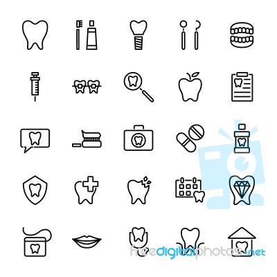 Dental  Line Icon Set. Editable Stroke Stock Image