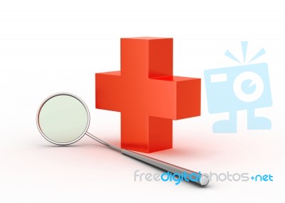 Dental Mirror And Red Cross Sign Stock Image