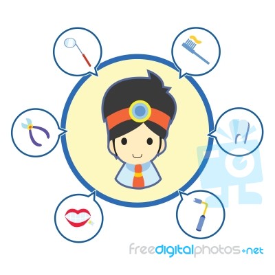 Dentist With Job Tool Icons Stock Image