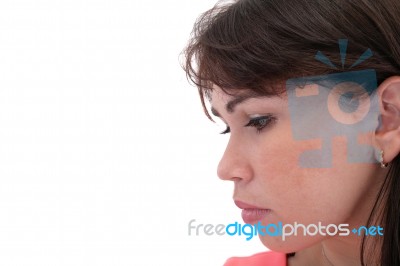 Depressed, Sad Woman On White Background Stock Photo