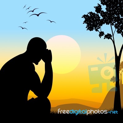 Depressed Silhouette Represents Lost Hope And Man Stock Image