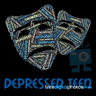 Depressed Teen Indicates Adolescent Text And Hopeless Stock Image