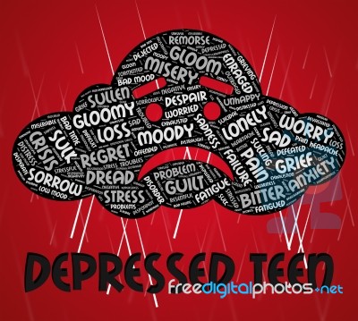 Depressed Word Indicates Sorrow Despair And Distress Stock Image