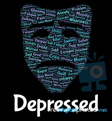 Depressed Word Means Despair Words And Text Stock Image