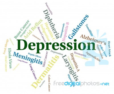 Depression Word Represents Poor Health And Affliction Stock Image