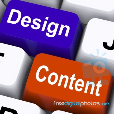 Design And Content Keys Mean Presentation Of Company Advertising… Stock Image