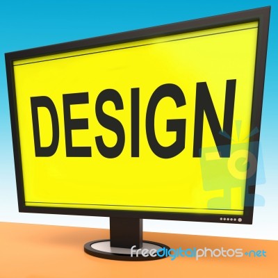 Design On Monitor Shows Creative Artistic Designing Stock Image