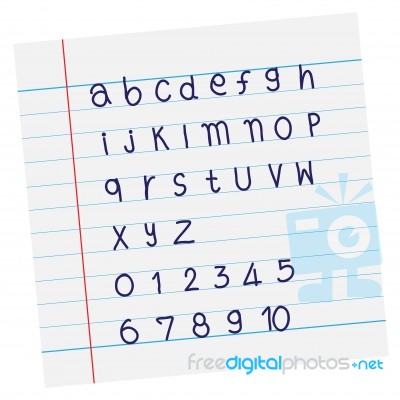 Design Sketched Alphabet In Blue Ink On Paper Stock Image