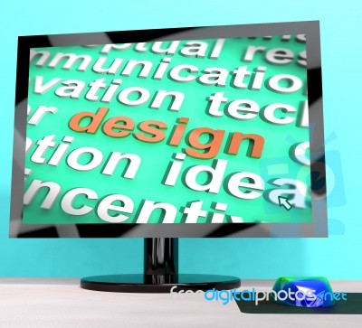 Design Word On Computer Shows Graphic Artwork Stock Image