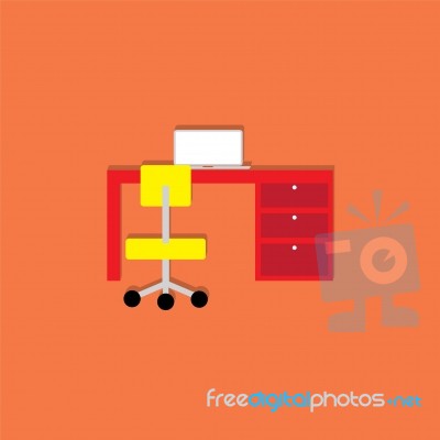 Desk And Computer Flat Icon   Illustration  Stock Image