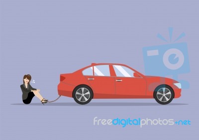 Desperate Business Woman With Car Debt Burden Stock Image