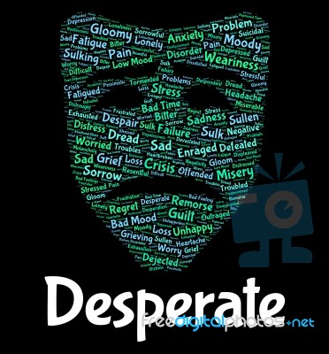 Desperate Word Means Wordclouds Anguished And Hopeless Stock Image