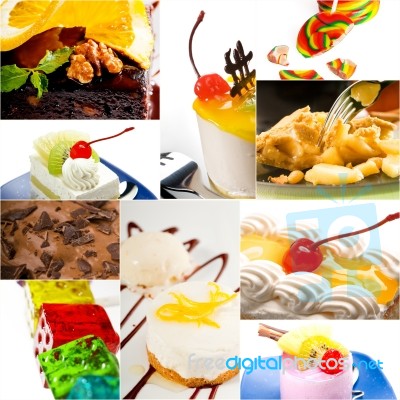 Dessert Cake And Sweets Collection Collage Stock Photo